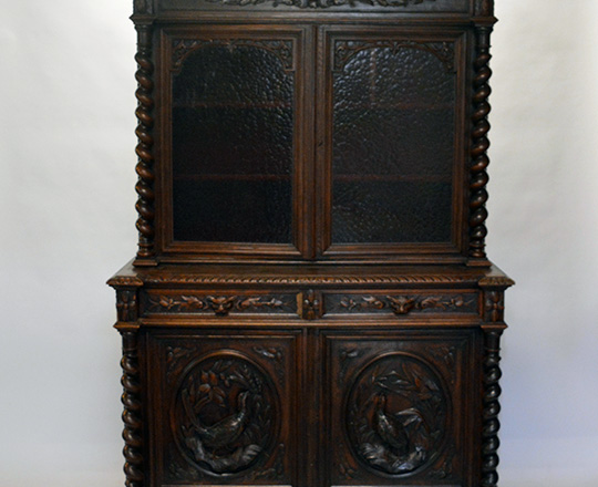 Lot 108: 19th cent Henry ll richly carved three stage oak hunt cupboard. H214xW140xD60. (3 stage H250cm).