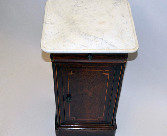 Lot 122_2: Early 19th cent Charles X white marble top, rosewood single door/drawer side table. H79xW41xD38cm