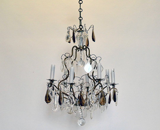Lot 139: Early cent eight light two clolor crystal and brass  cage chandelier.