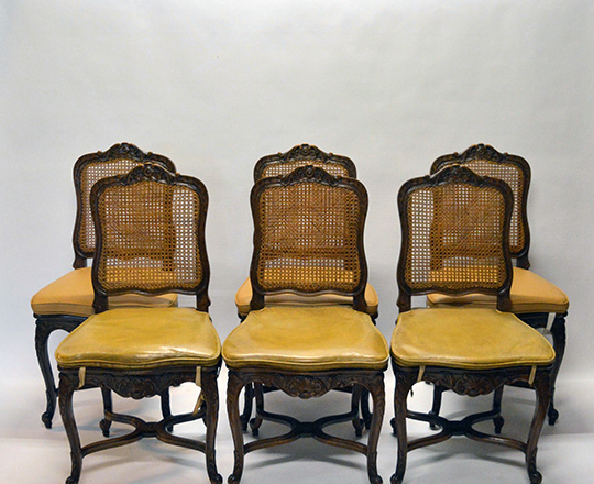 Lot 161: Set of eight caned Louis XV country chairs along with six cushions.