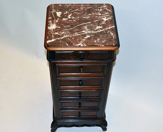 Lot 162_1: 19th cent Louis XV marble top 'faux chiffonier'. H92xW38xD36cm.