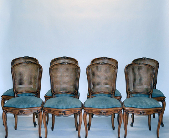 Lot 163_1: Set of Six caned Louis XV country chairs with X stretcher along with six leather cushions.