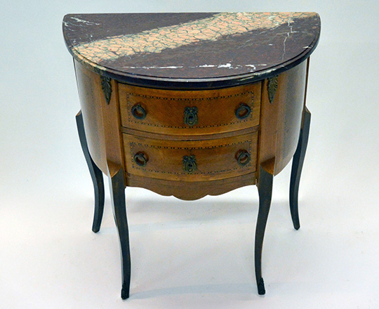 Lot 176_1: Early cent Louis XV two drawer, marble top 'Demi-lune' commode. H72xW66xD35cm.