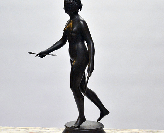 Lot 186_1: Tall 19th cent bronze wash spelter statue of Diane the huntress, H 62cm.