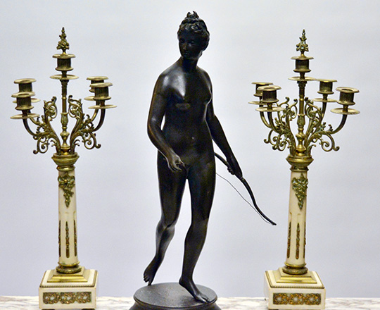 Lot 186_2: Tall 19th cent bronze wash spelter statue of Diane the huntress, H 62cm.
