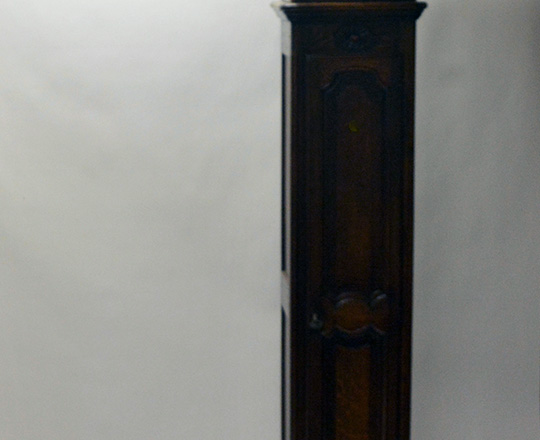 Lot 213: Turn cent straight oak clock case with mid 19th c clock movement. H251cm