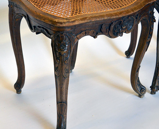 Lot 25_1: Pair 19th cent Louis XV caned seat and back chairs.