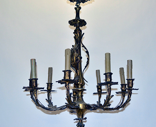 Lot 309: 19th cent Louis XV nine light gilt bronze chandelier. H 84 x dia.64cm.