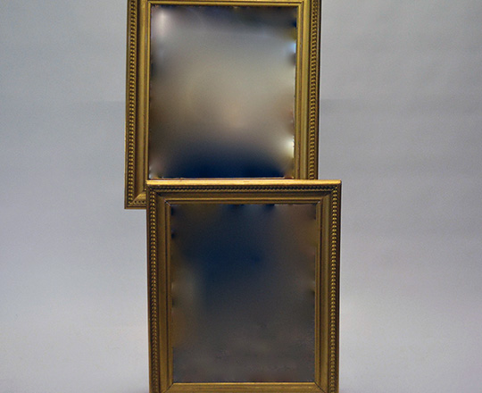 Lot 340: Pair 19th cent Louis XVI gilt wooden frame mirrors. H 75 x W62cm.