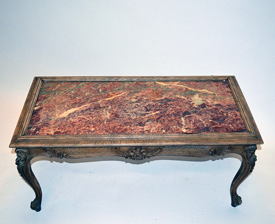 Lot 352_1: Early cent Louis XV richly and finely carved, marble top salon coffee table. H45xW100xD50cm.