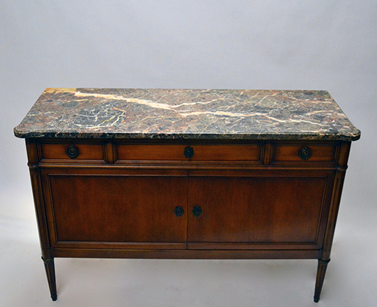 Lot 366_1: Louis XVI style two door, three drawer marble top buffet. H90xW136xD50cm.