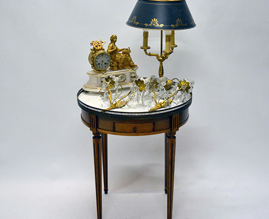 Lot 369_1: Gilt bronze three light Empire style ''bouillotte'' table lamp. H55cm.