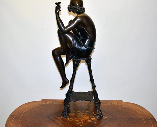 Lot 389_3: Large bronze sculpter of (1920's Oriental?) woman on a stool with a cup. H 82cm.