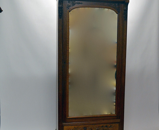 Lot 3_1: 19th cent one mirror door walnut armoire with fine carvings on bottom drawer. H230 x W105cm