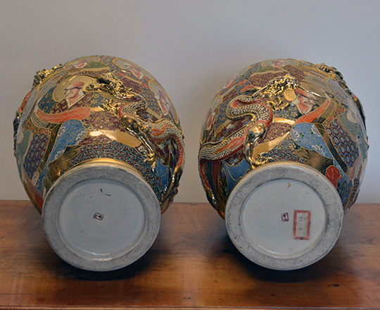Lot 438_2: Pair large Satsuma vases with portraits and dragon circling vases. H 45cm.