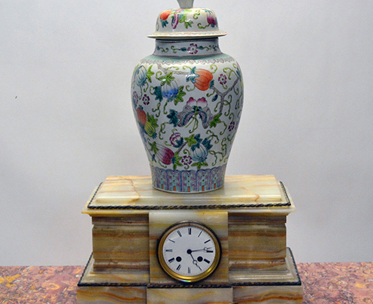Lot 445_2: Chinese porcelaine lidded vase with floral decor. H 36cm.