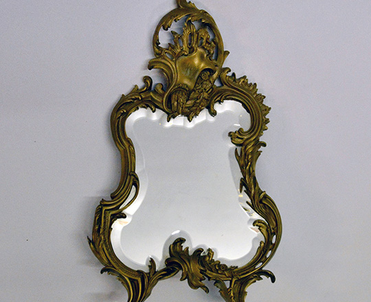 Lot 457: 19th cent Louis XV wall / table bevelled mirror. H50 X W31cm.