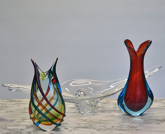 Lot 481_1: Two colorful Murano hand made glass vases. H 34,5 & H30cm.