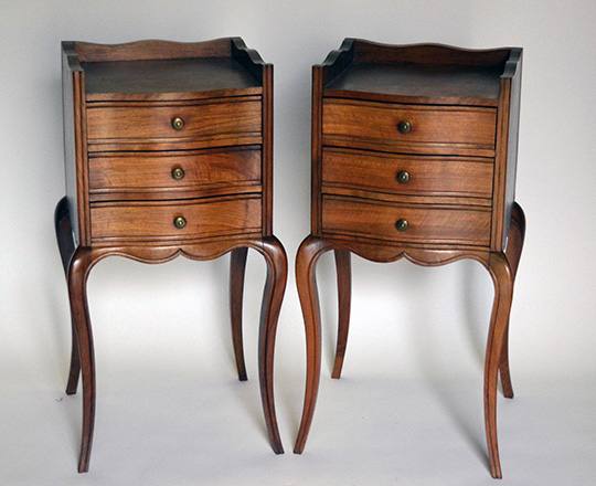 Lot 550: Pair Louis XV three drawer walnut side tables.