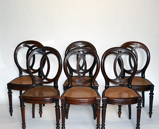 Lot 571: Set of six 19th cent Louis Ph mahogany caned seated chairs (+ one extra caned seat).