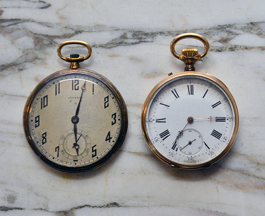 Lot 75: Two gold plated pocket watches.