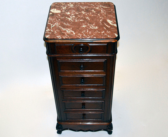 Lot 78_1: Tall 19th cent Louis XV red marble(rep.) top 'chiffonier'. H98,5xW44xD41cm.