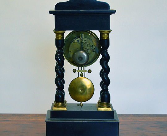 Lot 90_1: 19th c Nap.III fine marquetry portico clock. H 46cm.