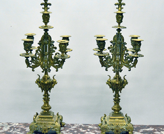 Lot 92_2: Large 19th c Louis XIV gilt bronze clock ( 57cm.)garniture sided by large pair five light candelabras, H62cm.