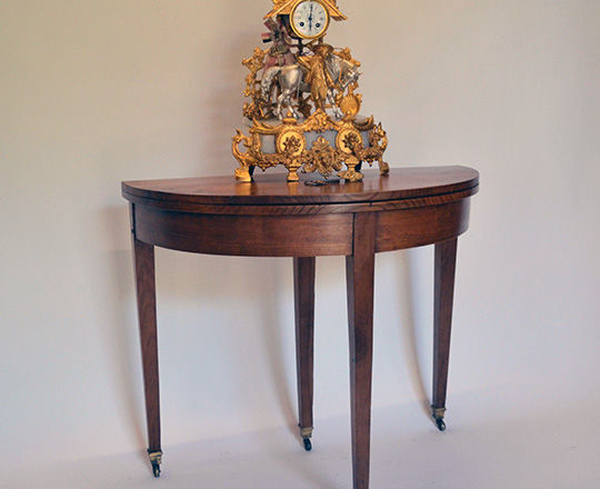 Lot 9_1: Large 19th c gilt and silver spelter clock,'The horsman's rest'. H47 x 38cm.